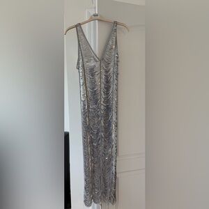 Elegant Zara Silver Fringe Maxi Dress
